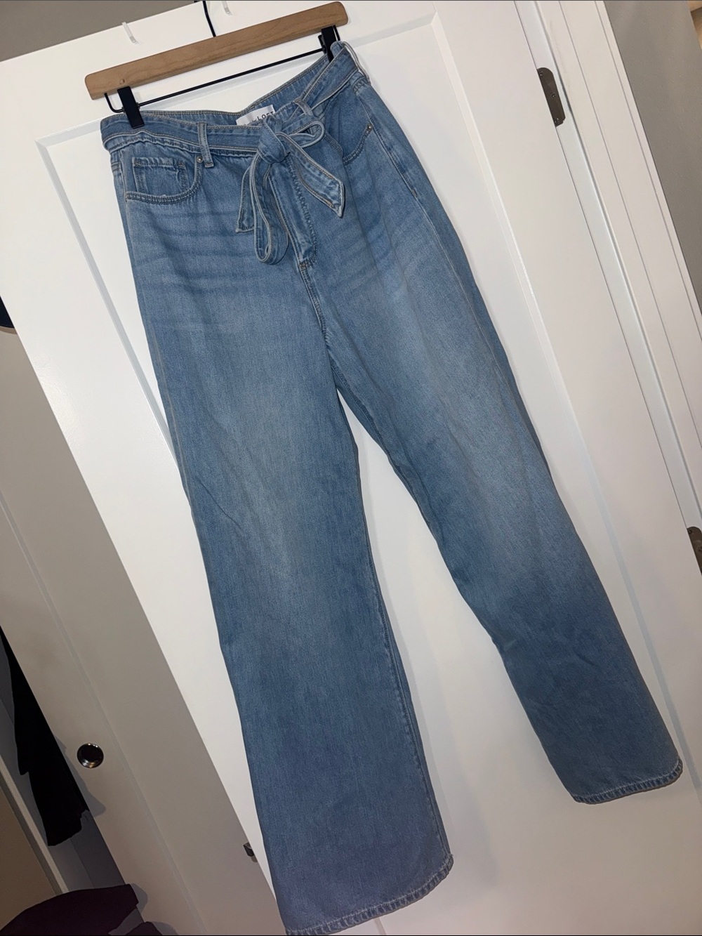 LOFT Light Blue Wide-Leg Jeans with Self-Tie Waist